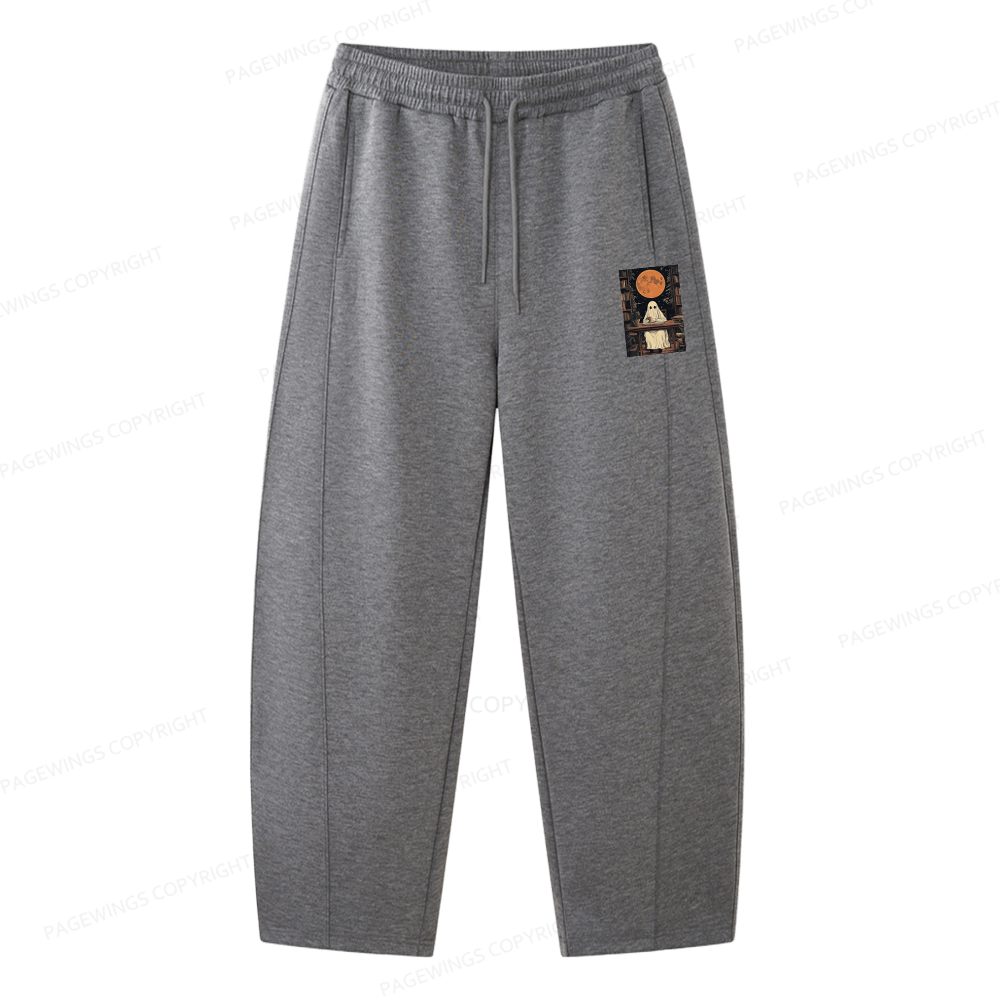Pagewings Halloween Ghost Books Coffee Unisex Barrel Sweatpants