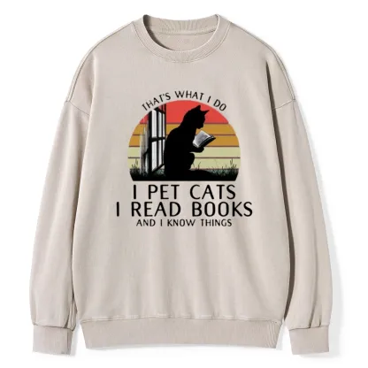 Pagewings Cat And Book Unisex Washed Sweatshirt