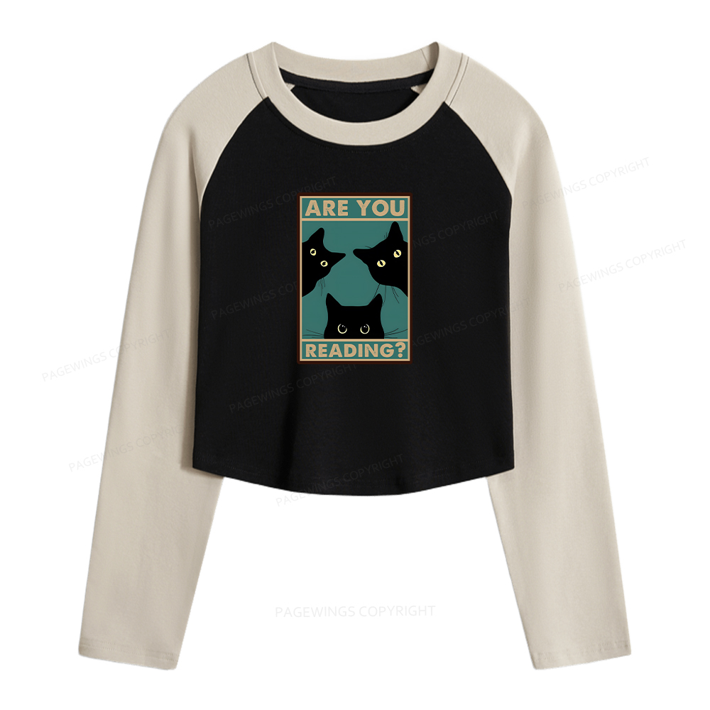 Pagewings Are You Reading Women Long Sleeve Crop Raglan T-shirt