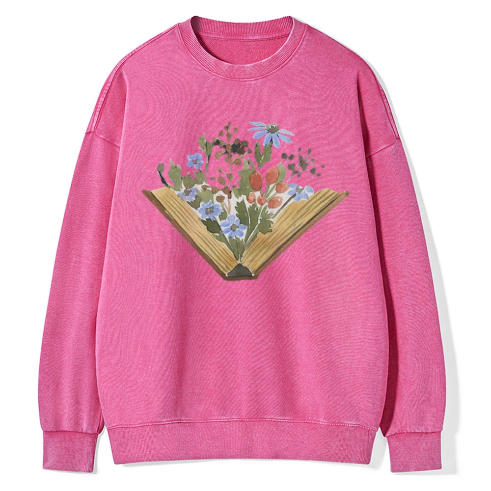 Pagewings Wildflowers Book Unisex Washed Sweatshirt