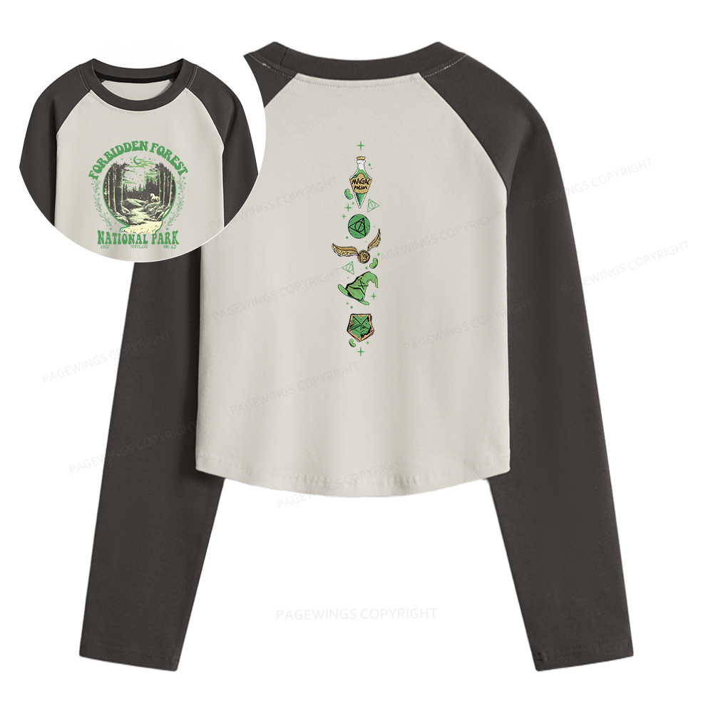 Pagewings Forbidden Forest Women Long Sleeve Crop Raglan T-shirt