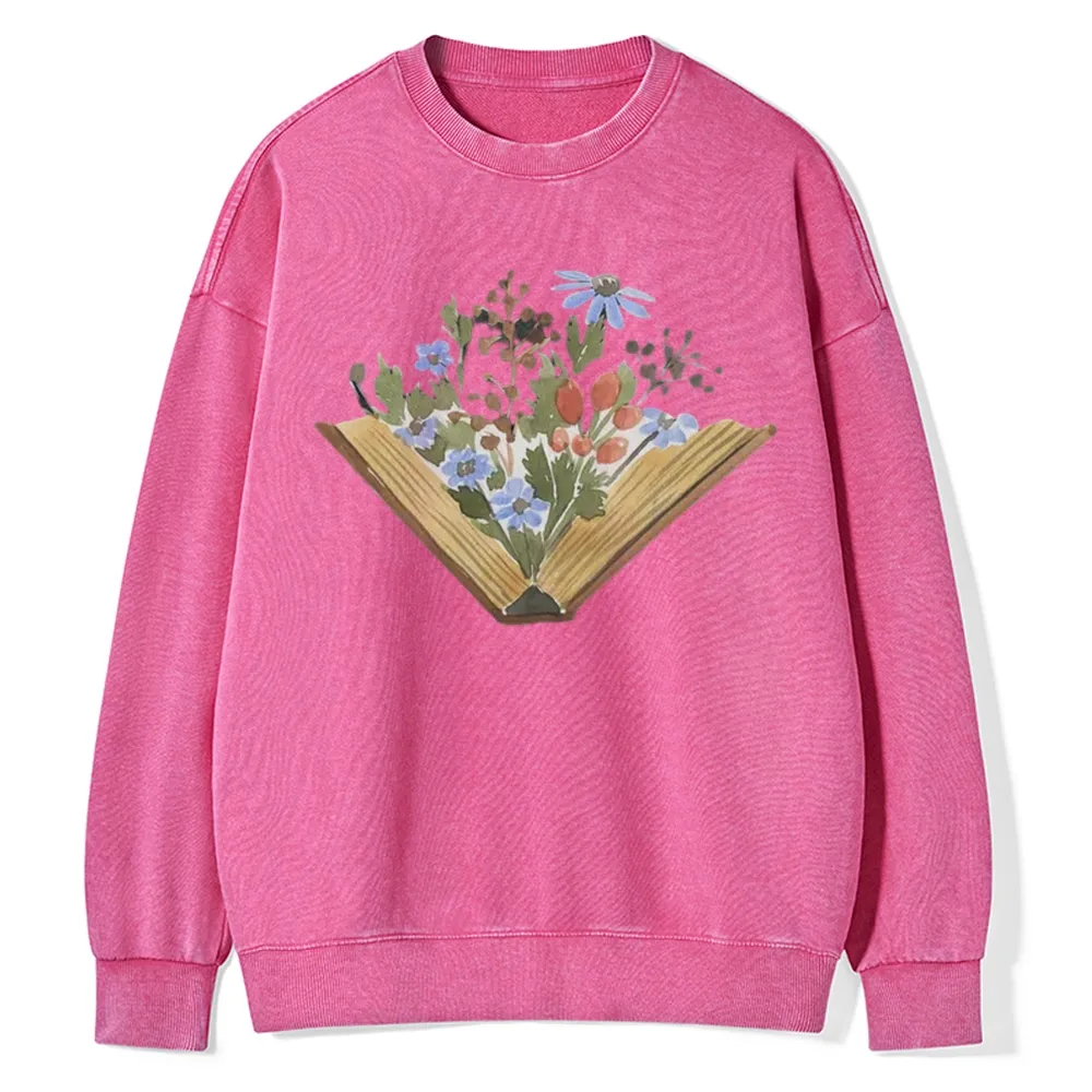 Pagewings Wildflowers Book Unisex Washed Sweatshirt