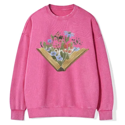 Pagewings Wildflowers Book Unisex Washed Sweatshirt