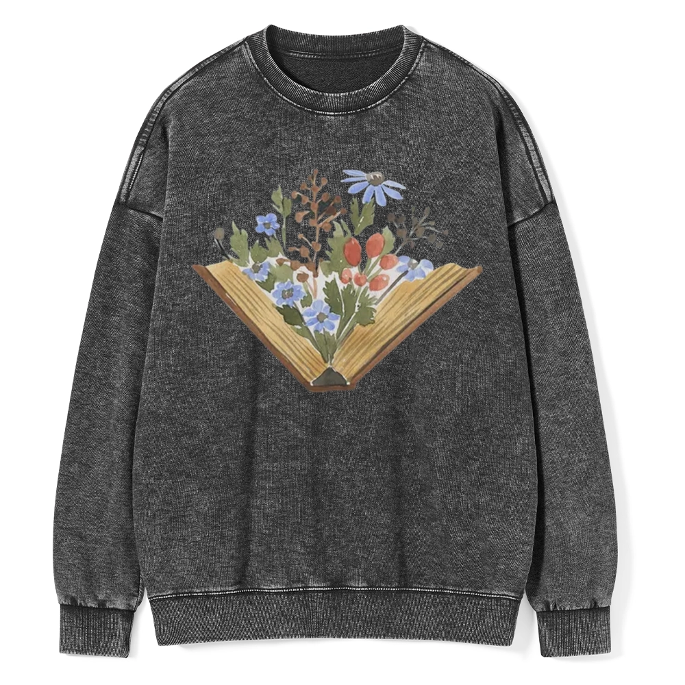 Pagewings Wildflowers Book Unisex Washed Sweatshirt