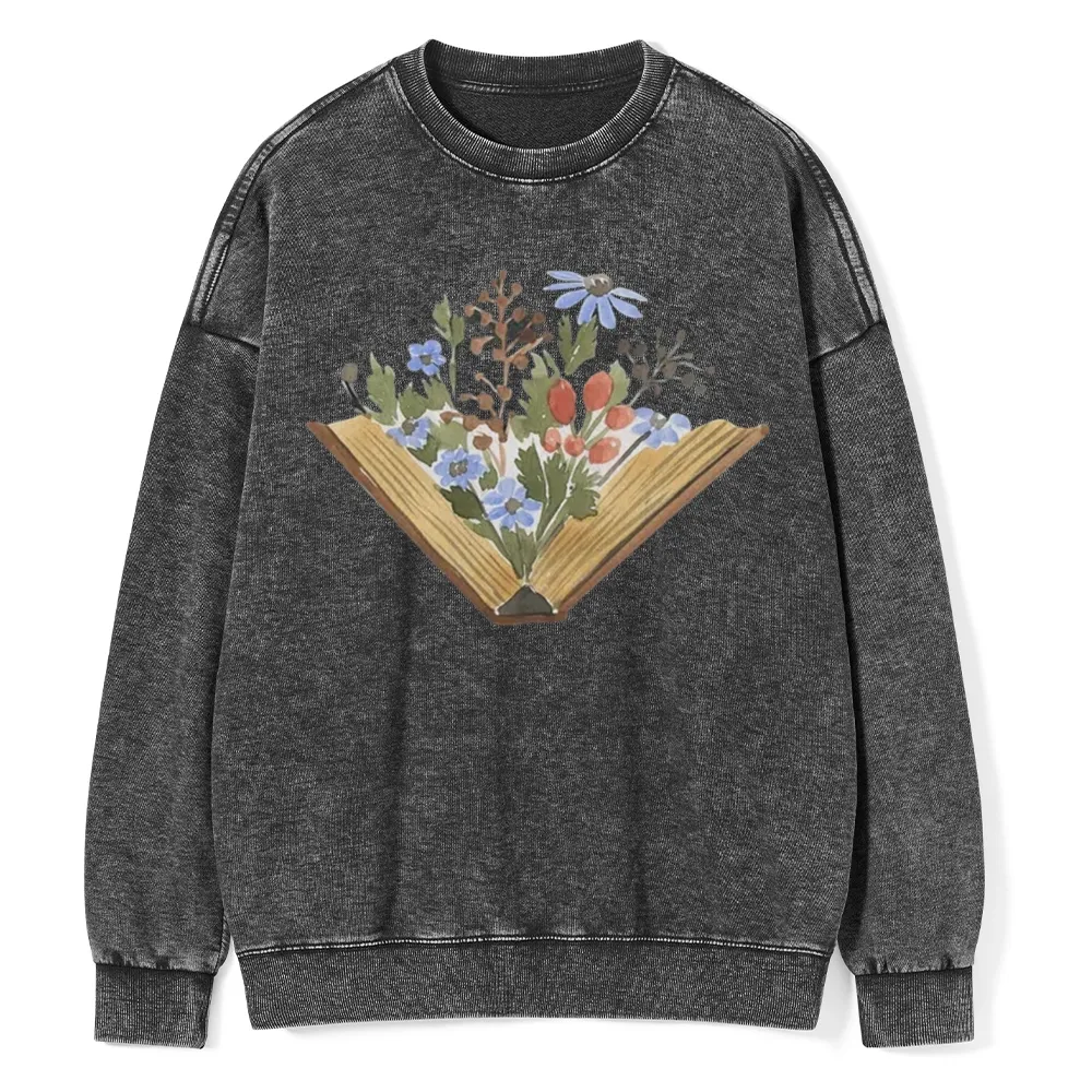 Pagewings Wildflowers Book Unisex Washed Sweatshirt
