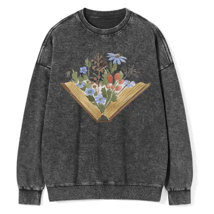 Pagewings Wildflowers Book Unisex Washed Sweatshirt