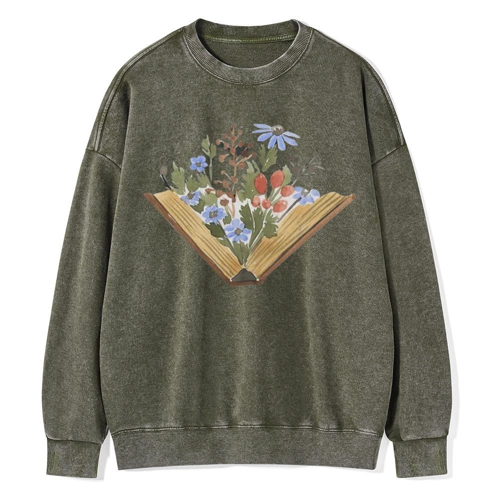 Pagewings Wildflowers Book Unisex Washed Sweatshirt
