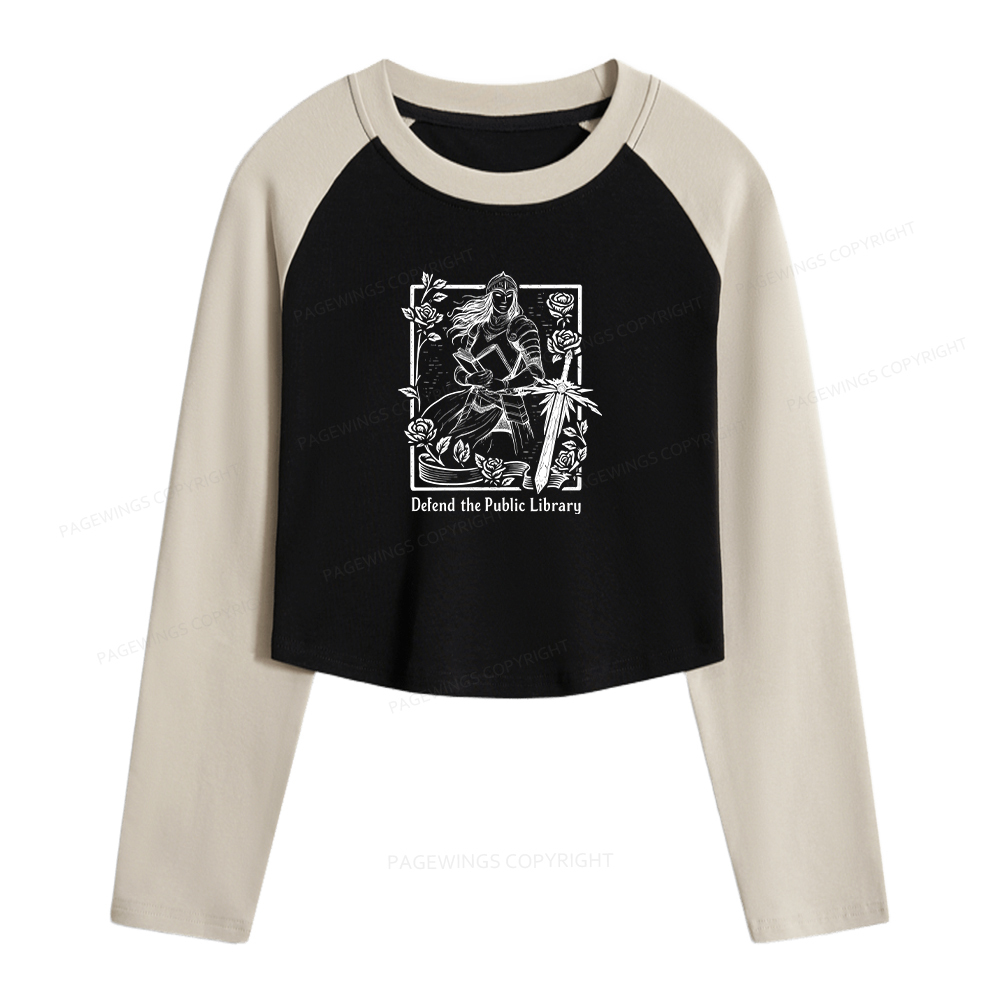 Pagewings Defend The Public Library Women Long Sleeve Crop Raglan T-shirt