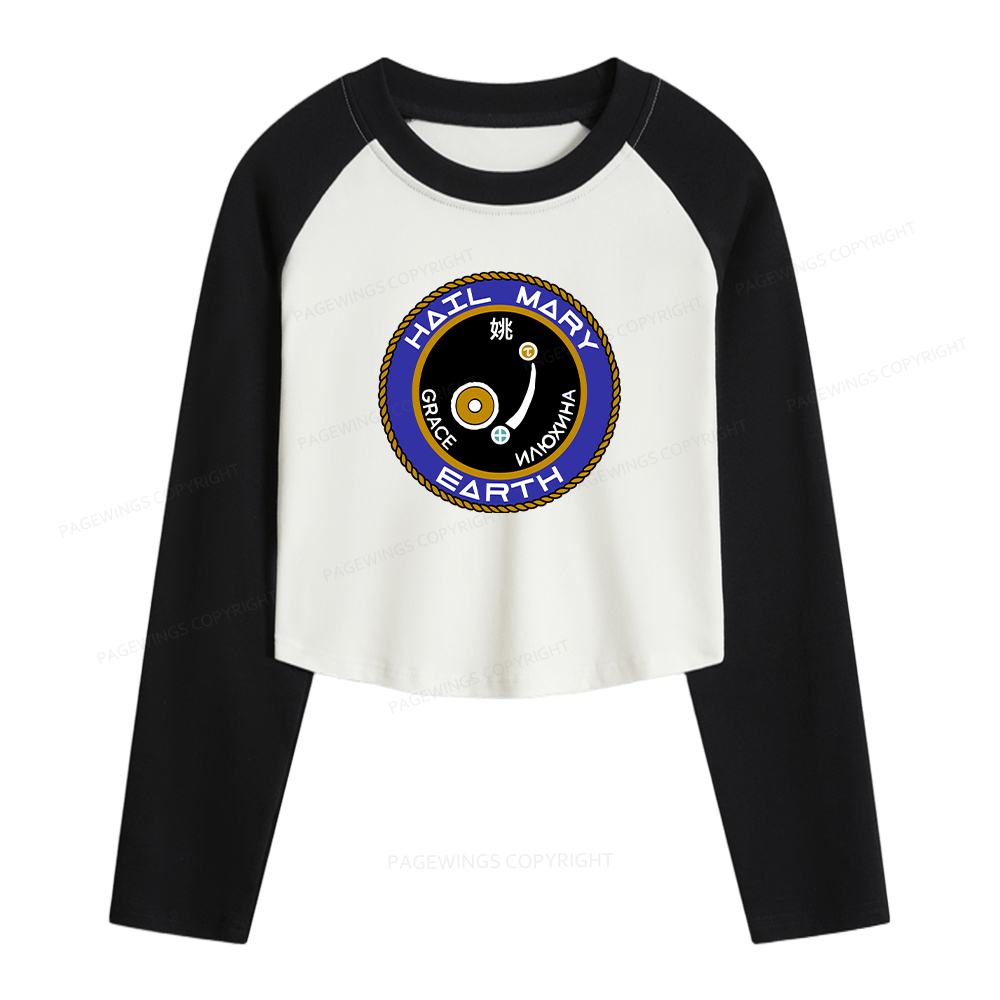Pagewings Mission Patch Women Long Sleeve Crop Raglan T-shirt