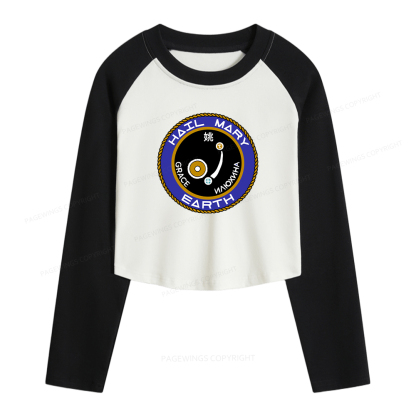 Pagewings Mission Patch Women Long Sleeve Crop Raglan T-shirt