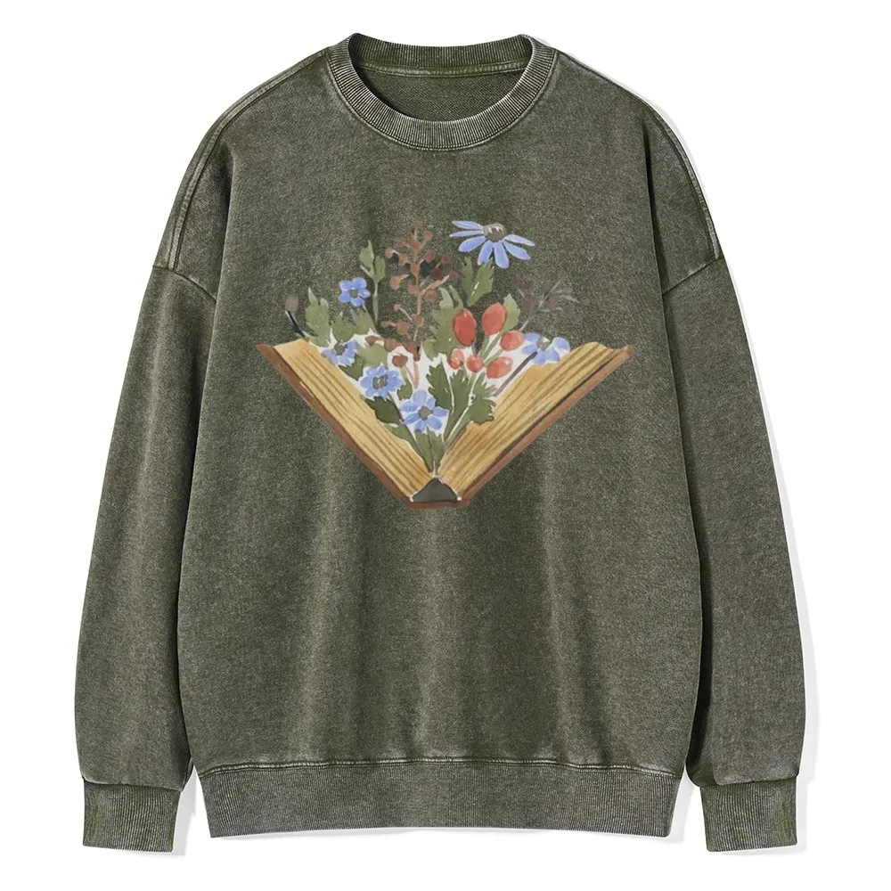 Pagewings Wildflowers Book Unisex Washed Sweatshirt