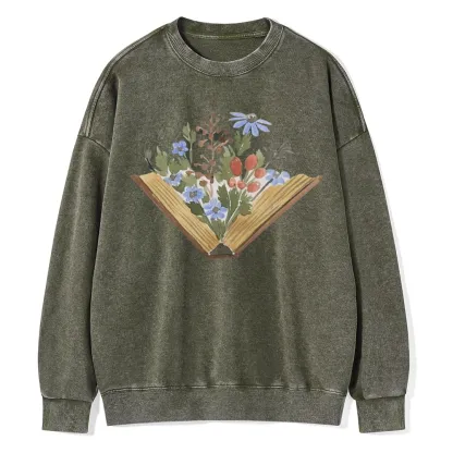 Pagewings Wildflowers Book Unisex Washed Sweatshirt
