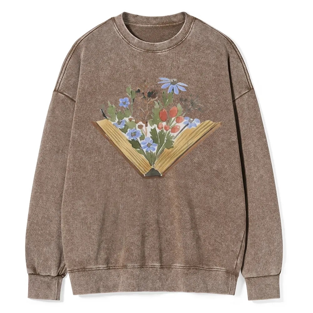 Pagewings Wildflowers Book Unisex Washed Sweatshirt