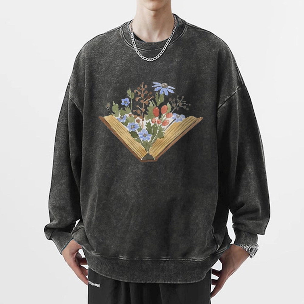 Pagewings Wildflowers Book Unisex Washed Sweatshirt