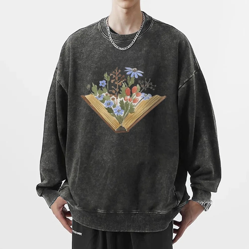 Pagewings Wildflowers Book Unisex Washed Sweatshirt