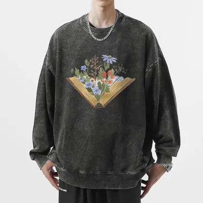 Pagewings Wildflowers Book Unisex Washed Sweatshirt