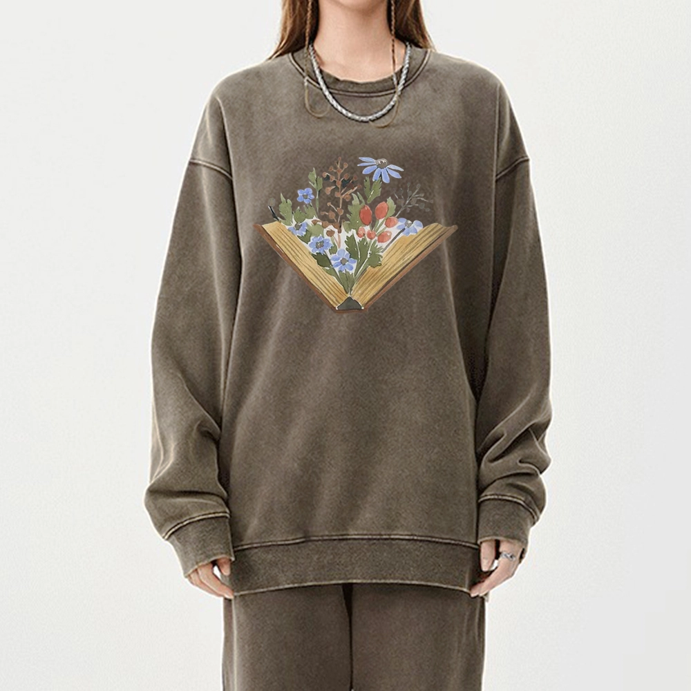Pagewings Wildflowers Book Unisex Washed Sweatshirt