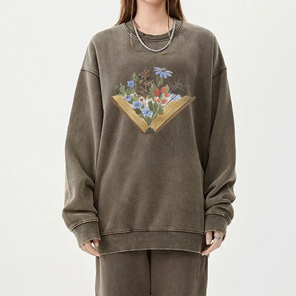 Pagewings Wildflowers Book Unisex Washed Sweatshirt