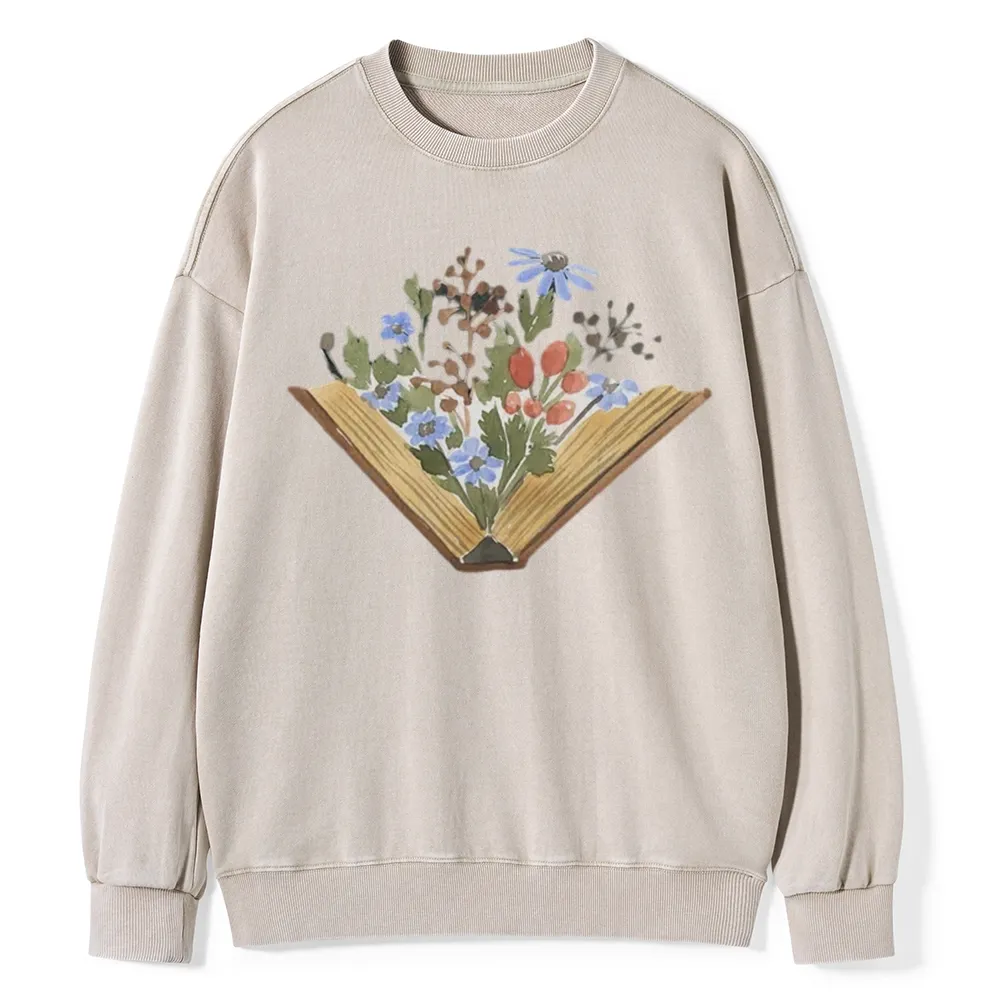 Pagewings Wildflowers Book Unisex Washed Sweatshirt
