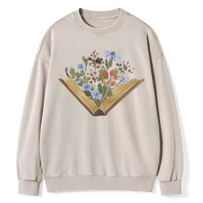 Pagewings Wildflowers Book Unisex Washed Sweatshirt