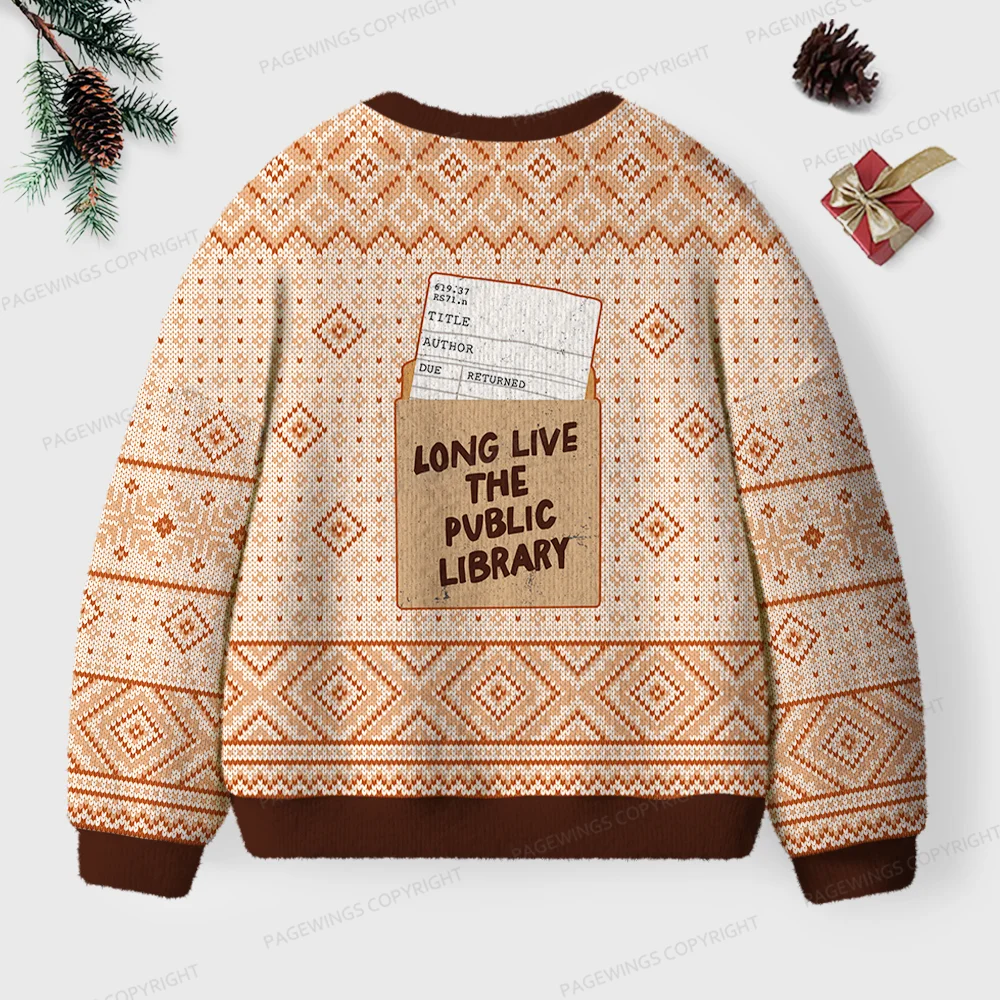 Pagewings Long Live The Public Library Unisex Ugly Knit Sweatshirt