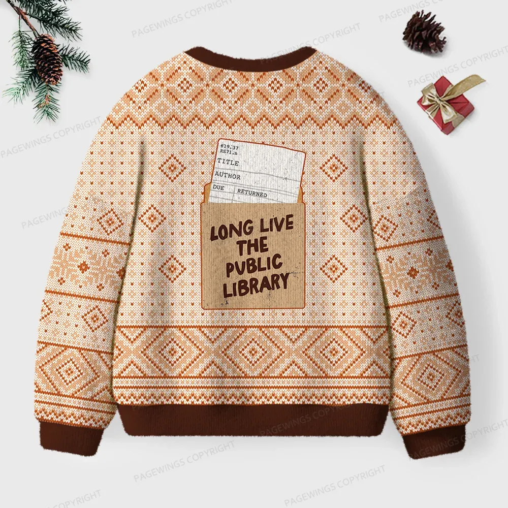 Pagewings Long Live The Public Library Unisex Ugly Knit Sweatshirt
