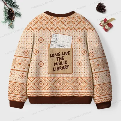 Pagewings Long Live The Public Library Unisex Ugly Knit Sweatshirt