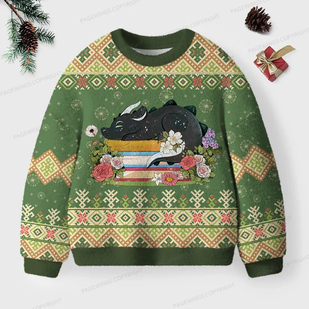 Pagewings Book Dragon Unisex Ugly Knit Sweatshirt