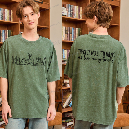 Pagewings There Is No Such Thing As Too Many Books Unisex Washed T-shirt