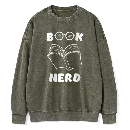 Pagewings Book Nerd Funny Book Unisex Washed Sweatshirt