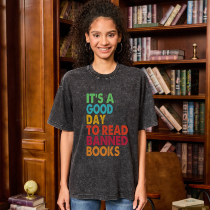 Pagewings It's A Good Day To Read Banned Books Unisex Washed T-shirt