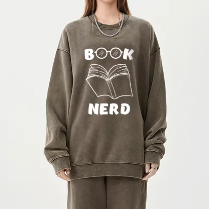 Pagewings Book Nerd Funny Book Unisex Washed Sweatshirt