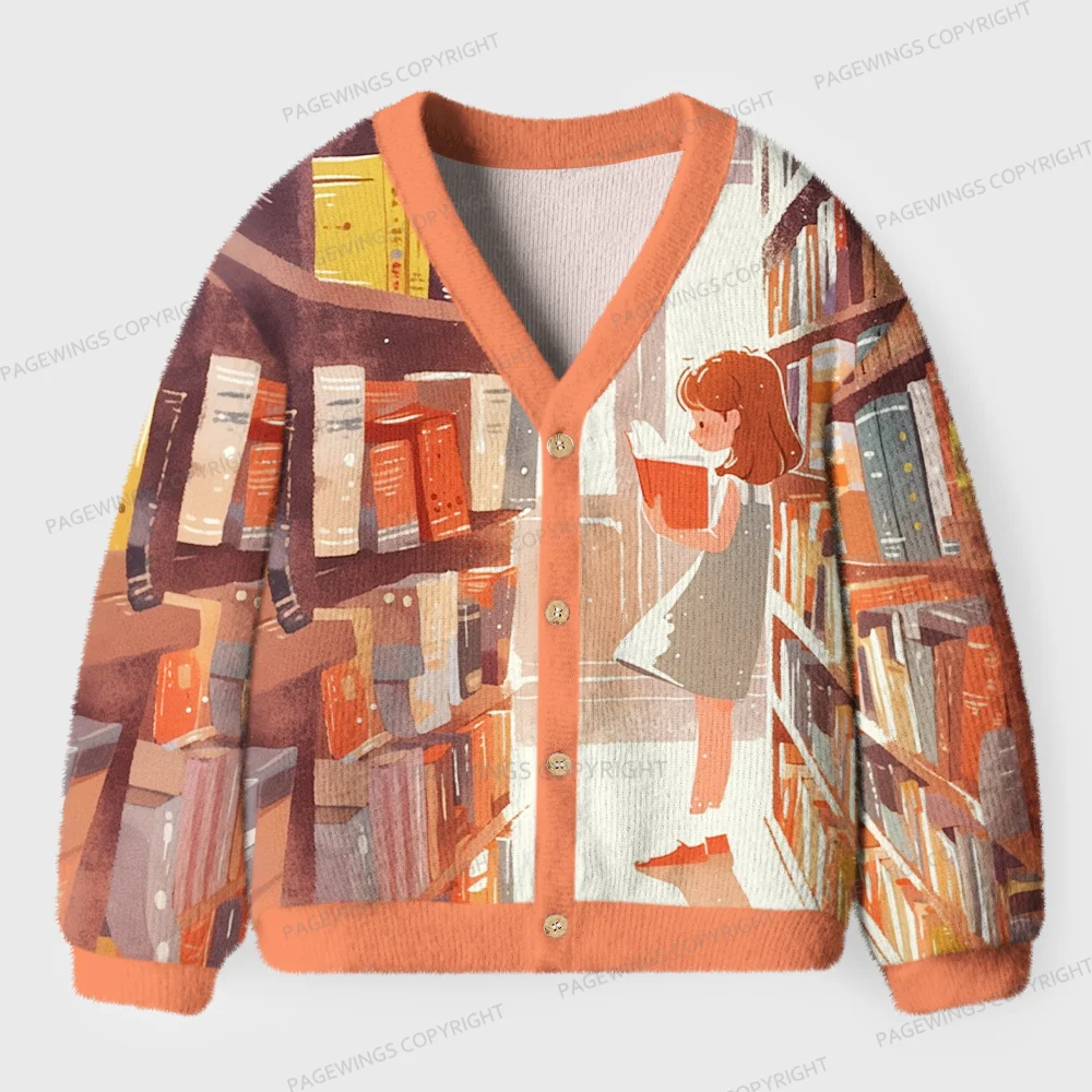 Pagewings Book Girl  Unisex Ugly Cardigan Sweaters