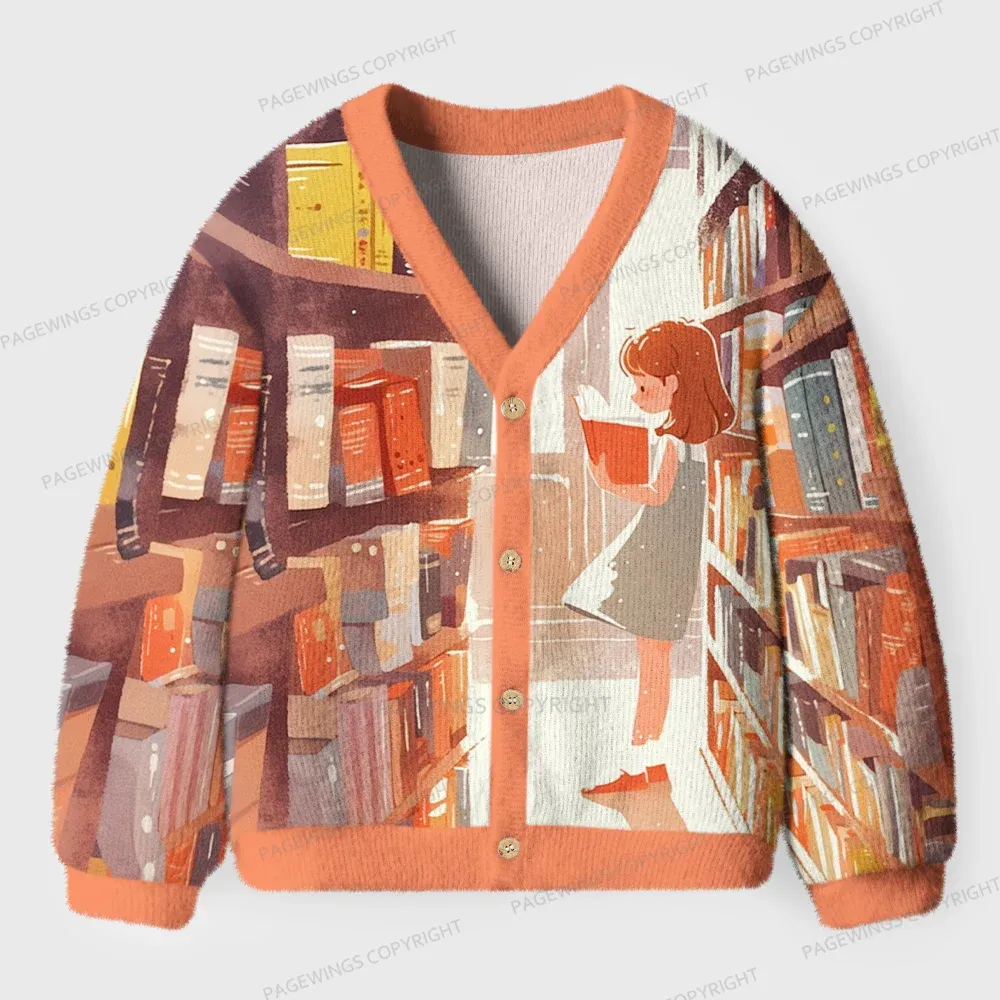 Pagewings Book Girl  Unisex Ugly Cardigan Sweaters