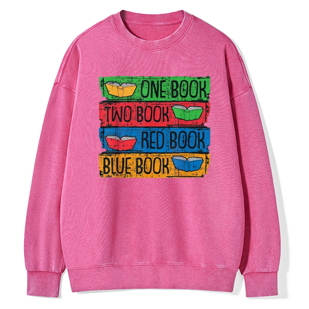 Pagewings One Book Two Books Red Book Blue Book Unisex Washed Sweatshirt
