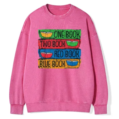 Pagewings One Book Two Books Red Book Blue Book Unisex Washed Sweatshirt