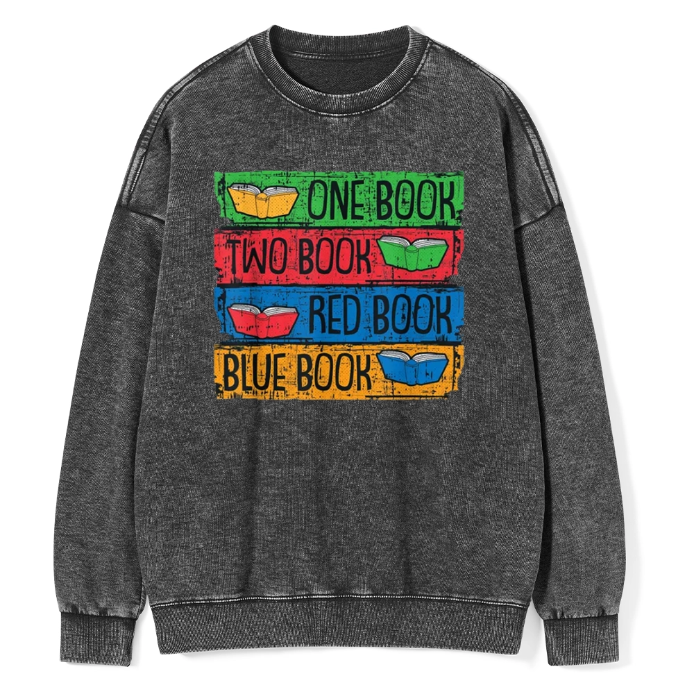Pagewings One Book Two Books Red Book Blue Book Unisex Washed Sweatshirt