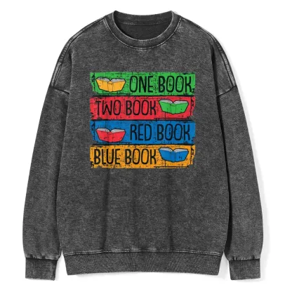 Pagewings One Book Two Books Red Book Blue Book Unisex Washed Sweatshirt
