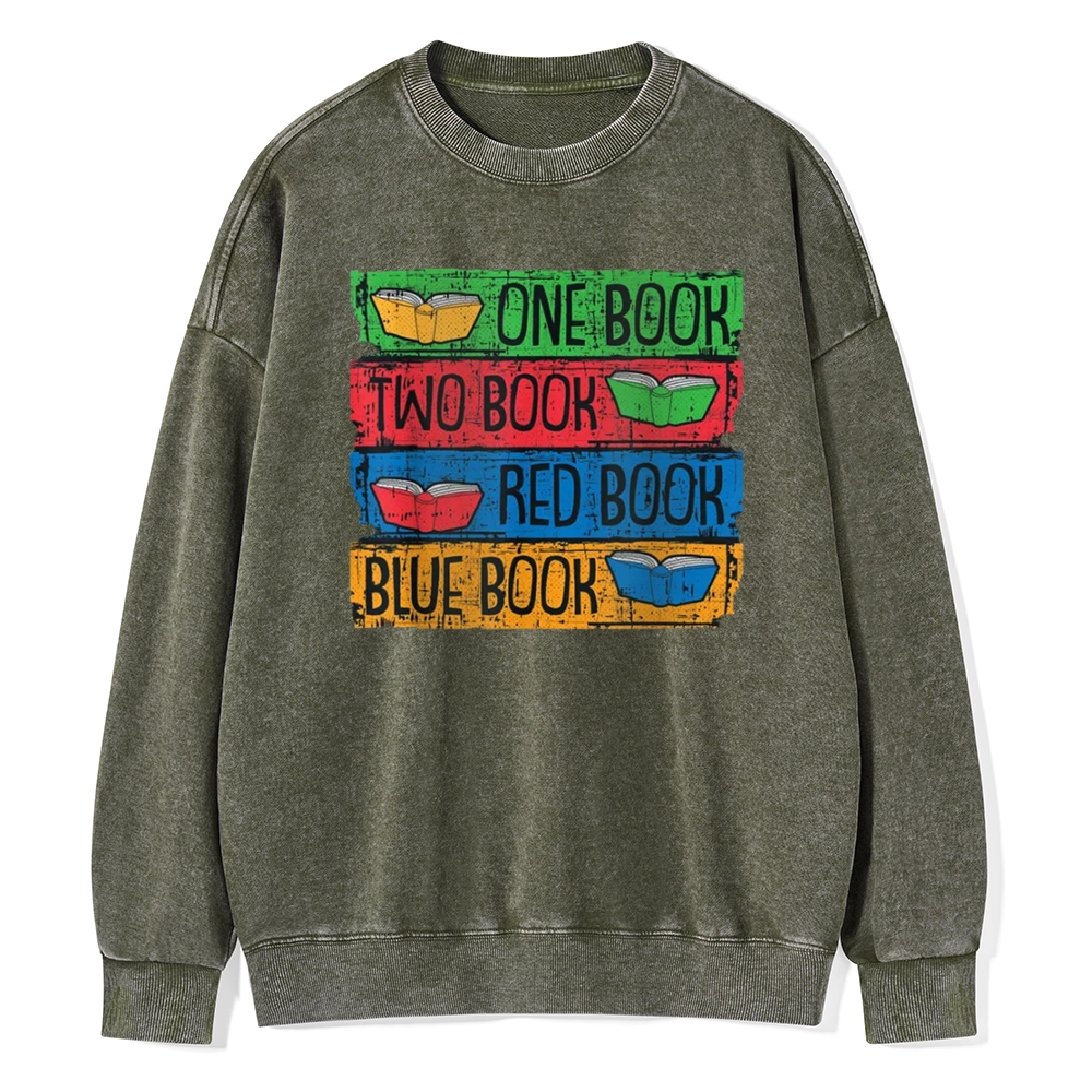 Pagewings One Book Two Books Red Book Blue Book Unisex Washed Sweatshirt