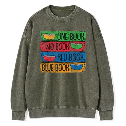 Pagewings One Book Two Books Red Book Blue Book Unisex Washed Sweatshirt