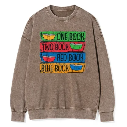 Pagewings One Book Two Books Red Book Blue Book Unisex Washed Sweatshirt