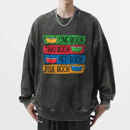 Pagewings One Book Two Books Red Book Blue Book Unisex Washed Sweatshirt