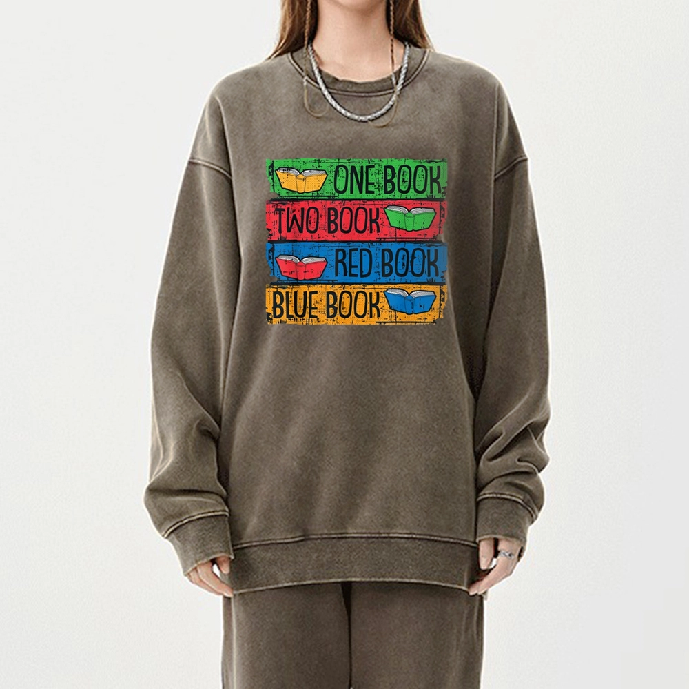 Pagewings One Book Two Books Red Book Blue Book Unisex Washed Sweatshirt