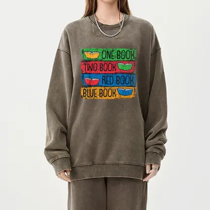 Pagewings One Book Two Books Red Book Blue Book Unisex Washed Sweatshirt