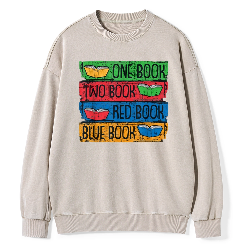 Pagewings One Book Two Books Red Book Blue Book Unisex Washed Sweatshirt