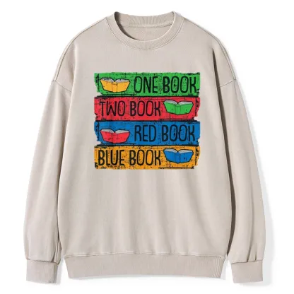 Pagewings One Book Two Books Red Book Blue Book Unisex Washed Sweatshirt