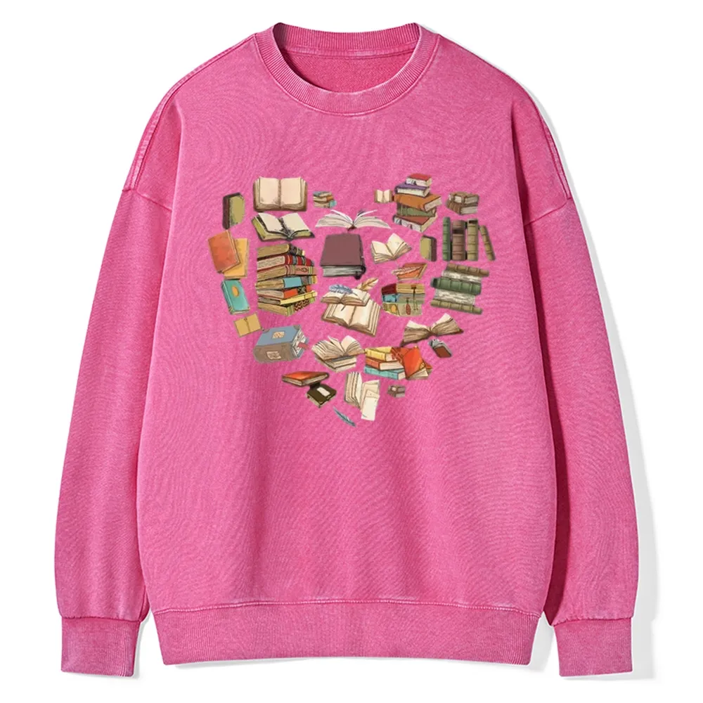 Pagewings Book Heart For Men And Women Unisex Washed Sweatshirt