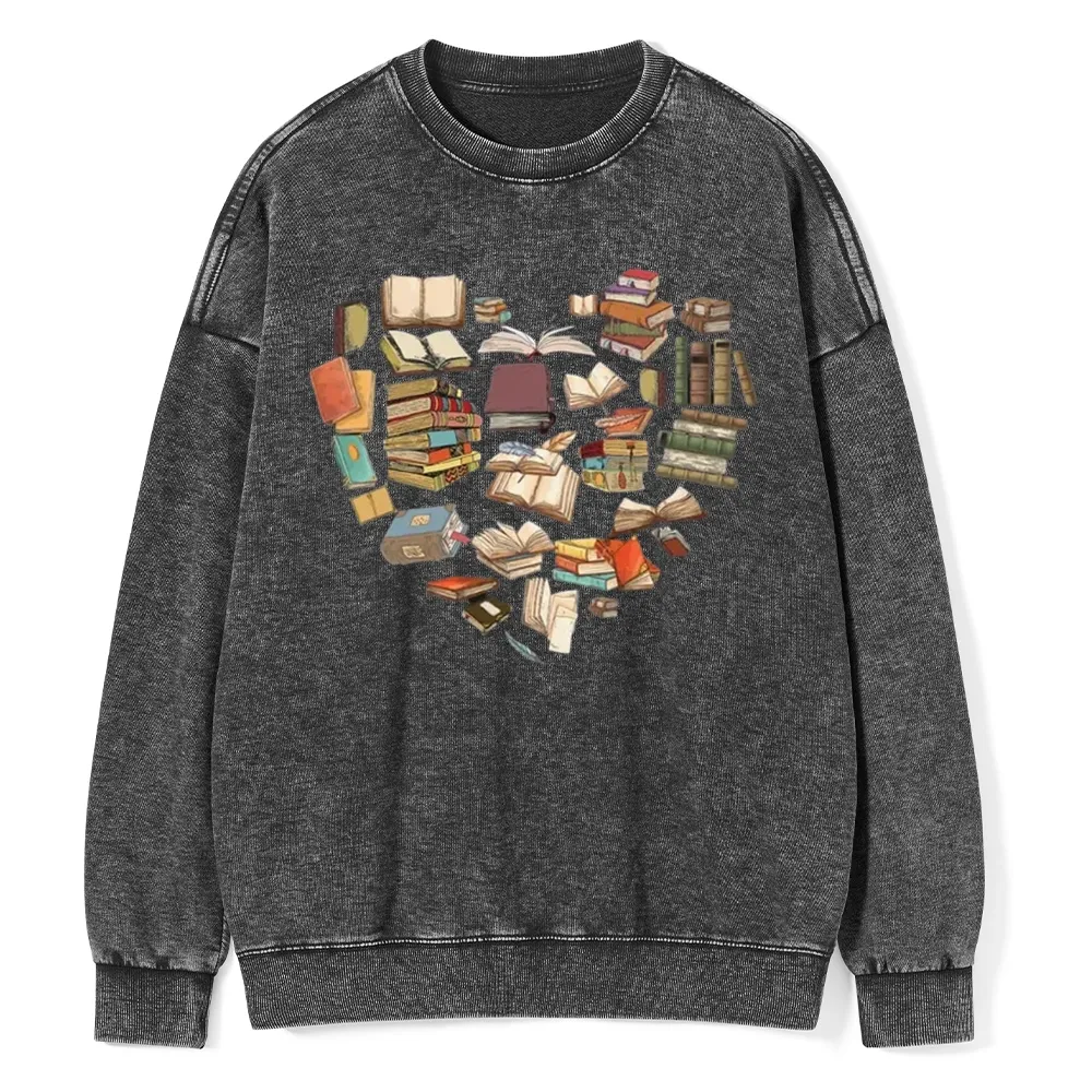 Pagewings Book Heart For Men And Women Unisex Washed Sweatshirt