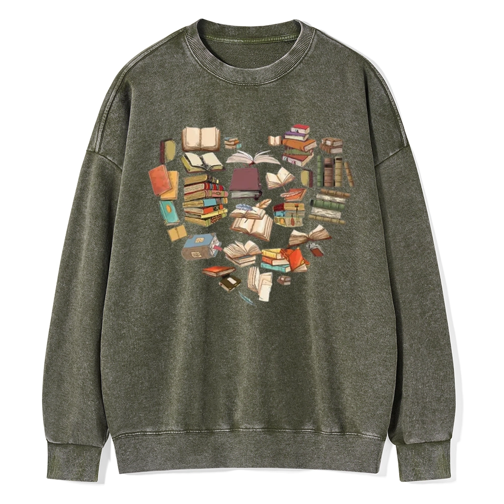 Pagewings Book Heart For Men And Women Unisex Washed Sweatshirt