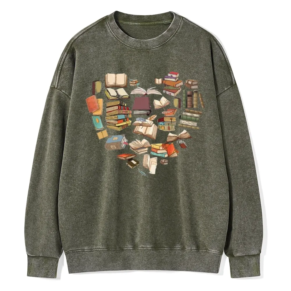 Pagewings Book Heart For Men And Women Unisex Washed Sweatshirt